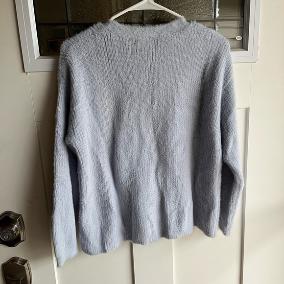 THE COMMONS light blue fuzzy long sleeve button down cardigan - Picture 5 of 5